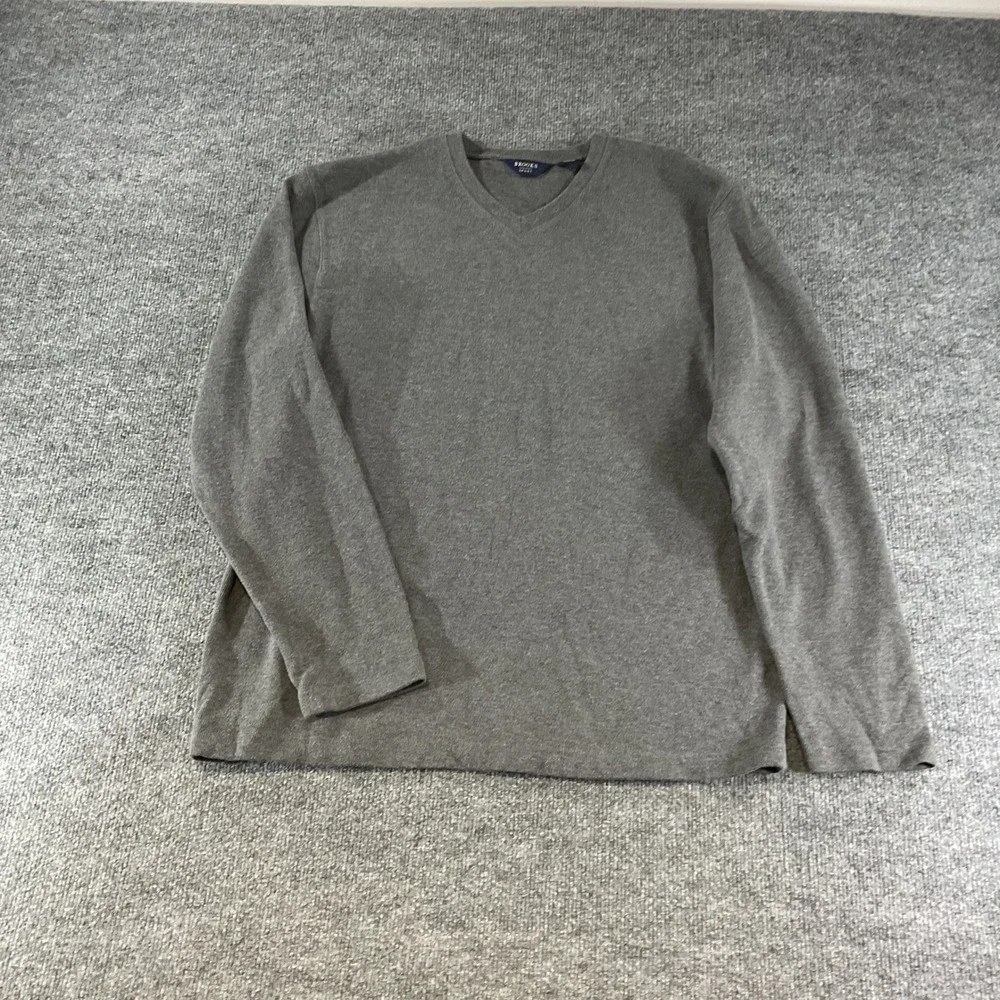 Brooks Brothers Sport Mens V Neck Sweater Gray Pullover Long Sleeve Size Large L